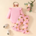 thumbnail image 2 of Emy Dola Newborn Baby Girl Clothes Infant Girl Outfits Long Sleeve Ruffle Letter Romper + Floral Bell Bottoms + Headband Set, 2 of 10