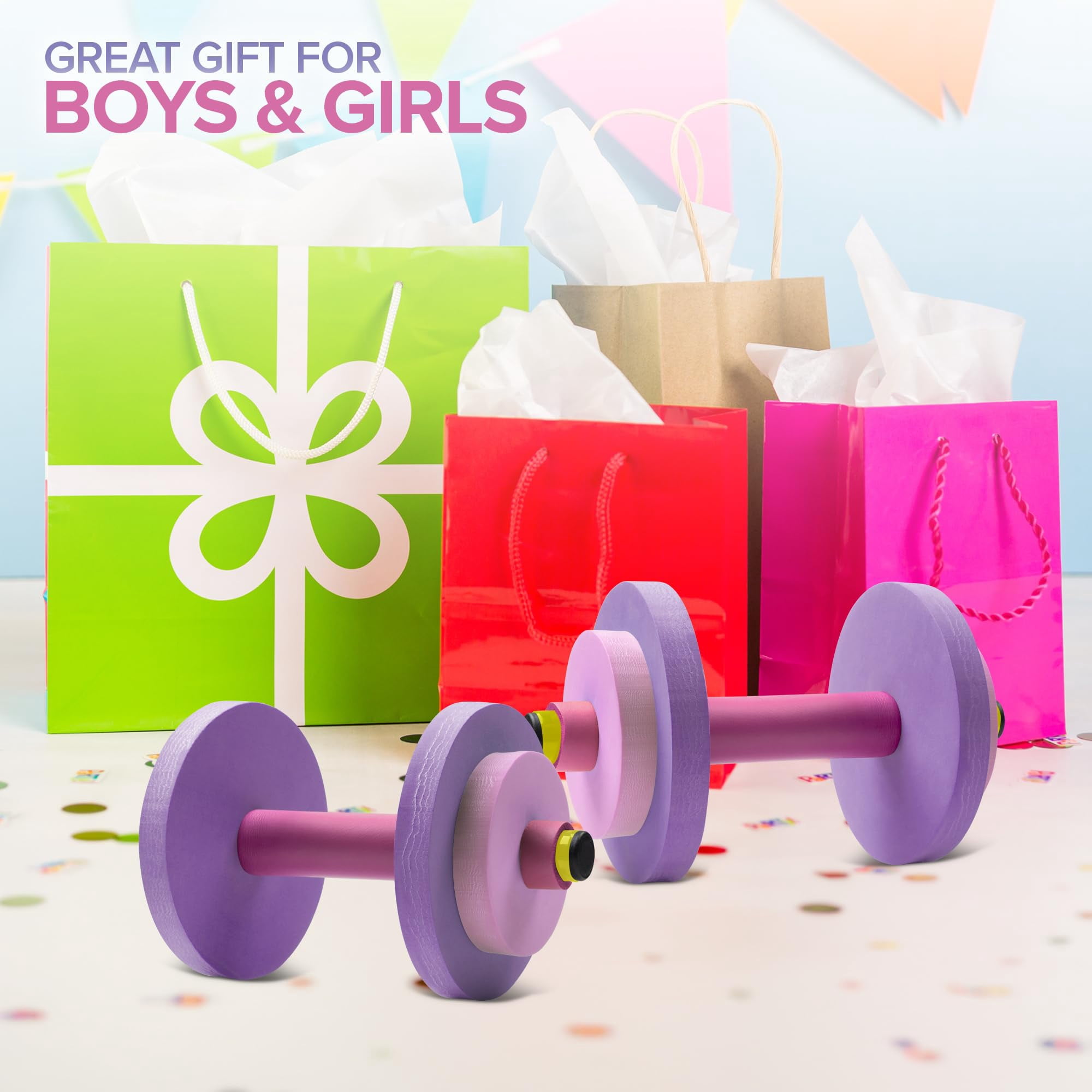 Modern Innovations Kids Weight Set (2 Pack) Toy Dumbbells, Baby Dumbbell Workout Weights, Fun Fitness and Exercise Equipment for Toddlers (Pink & Purple)