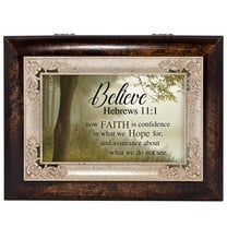 Cottage Garden Believe Faith Confidence Burlwood Jewelry Music Box Plays Amazing Grace