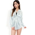 thumbnail image 6 of Women's Sequin Button-Down Shirt Dress with Long Sleeves - Large, Silver, 6 of 7