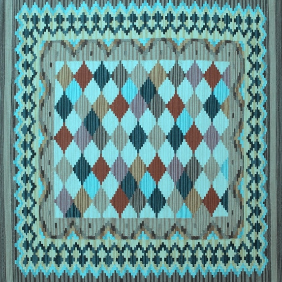 Ahgly Company Indoor Square Abstract Light Blue Contemporary Area Rugs, 6' Square
