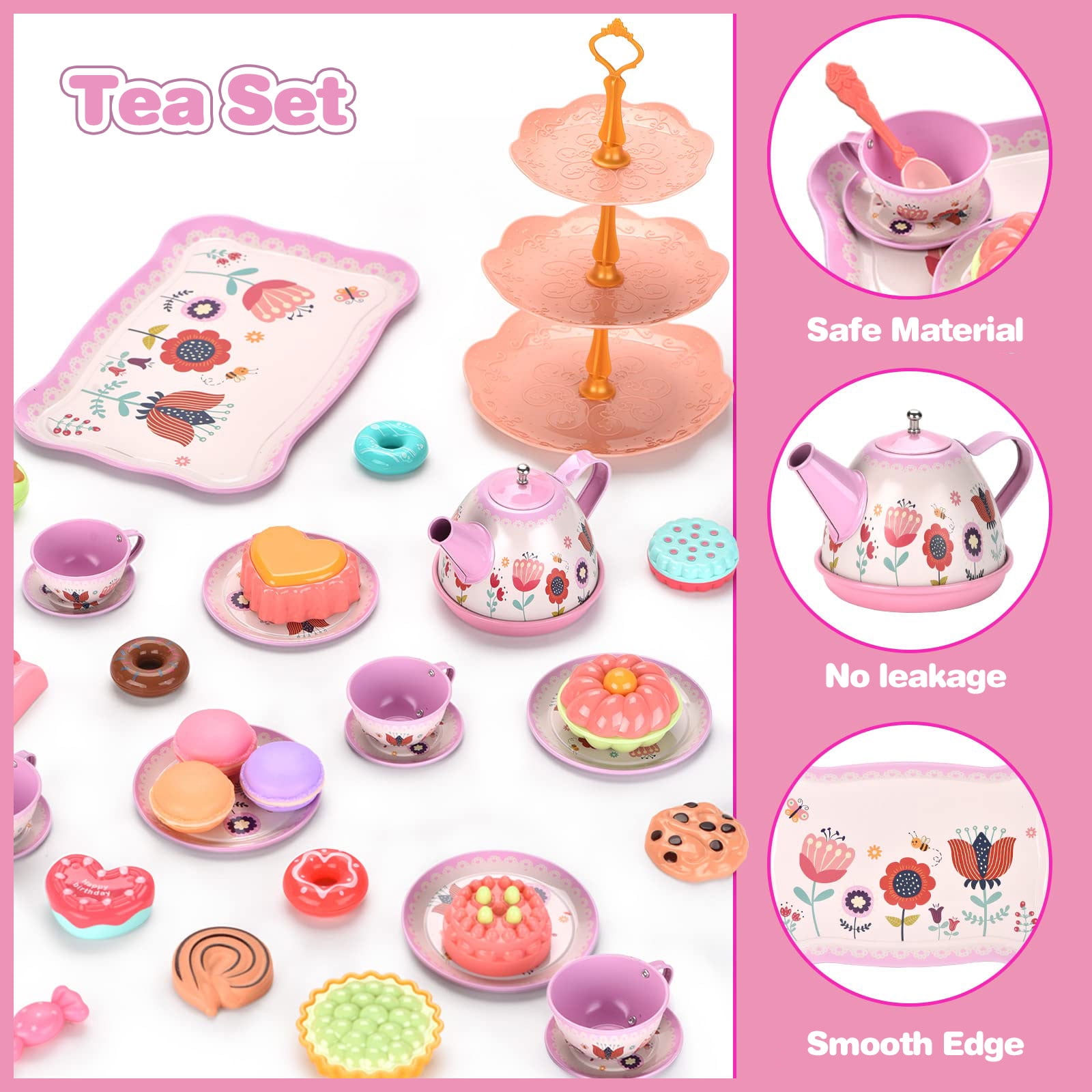 Hot Bee Princess Tea Party Playset, Tin Set with Desserts & Case