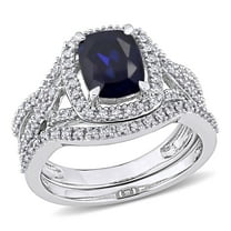 Everly Women's Created Sapphire 10k White Gold Bridal Set