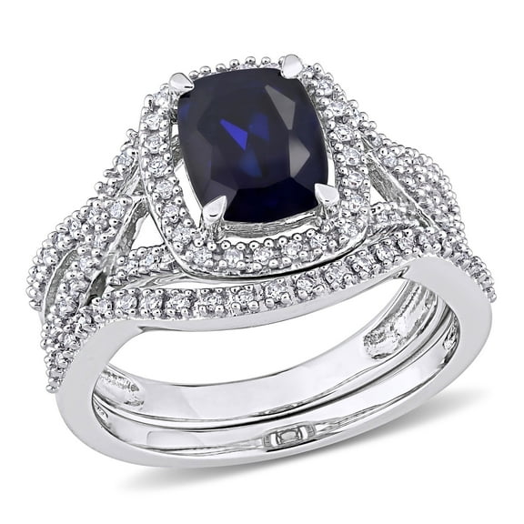Everly Women's Created Sapphire 10k White Gold Bridal Set