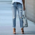 thumbnail image 5 of Women'S Ripped Jeans Straight Leg Distressed Boyfriend Denim Pants Light Blue S, 5 of 8