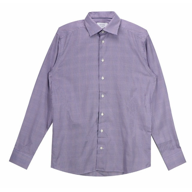 Eton Men's Purple / White Checkered Dress Shirt - L