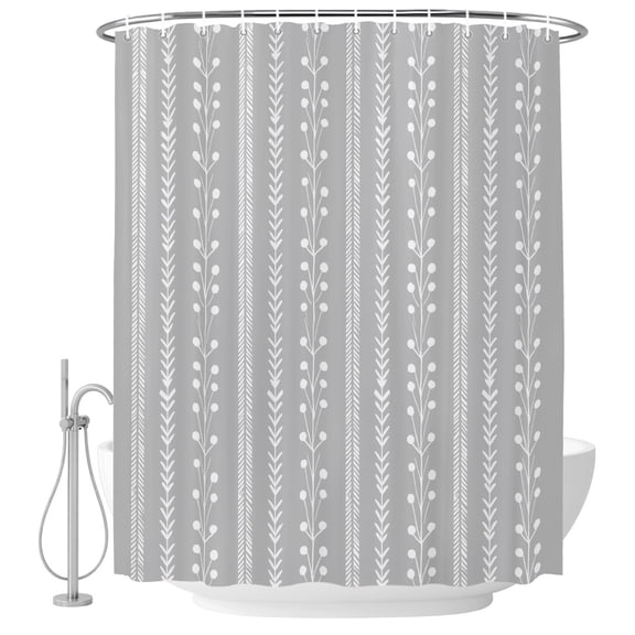 Ash Gray Shower Curtain for Bathroom, Rustic Vertical Dashed Lines Shabby Chic Leaf Cottagecore Waterproof Machine Washable Shower Curtain Set with Hooks, Bath Decoration for Bathtub Stall 48"x72"