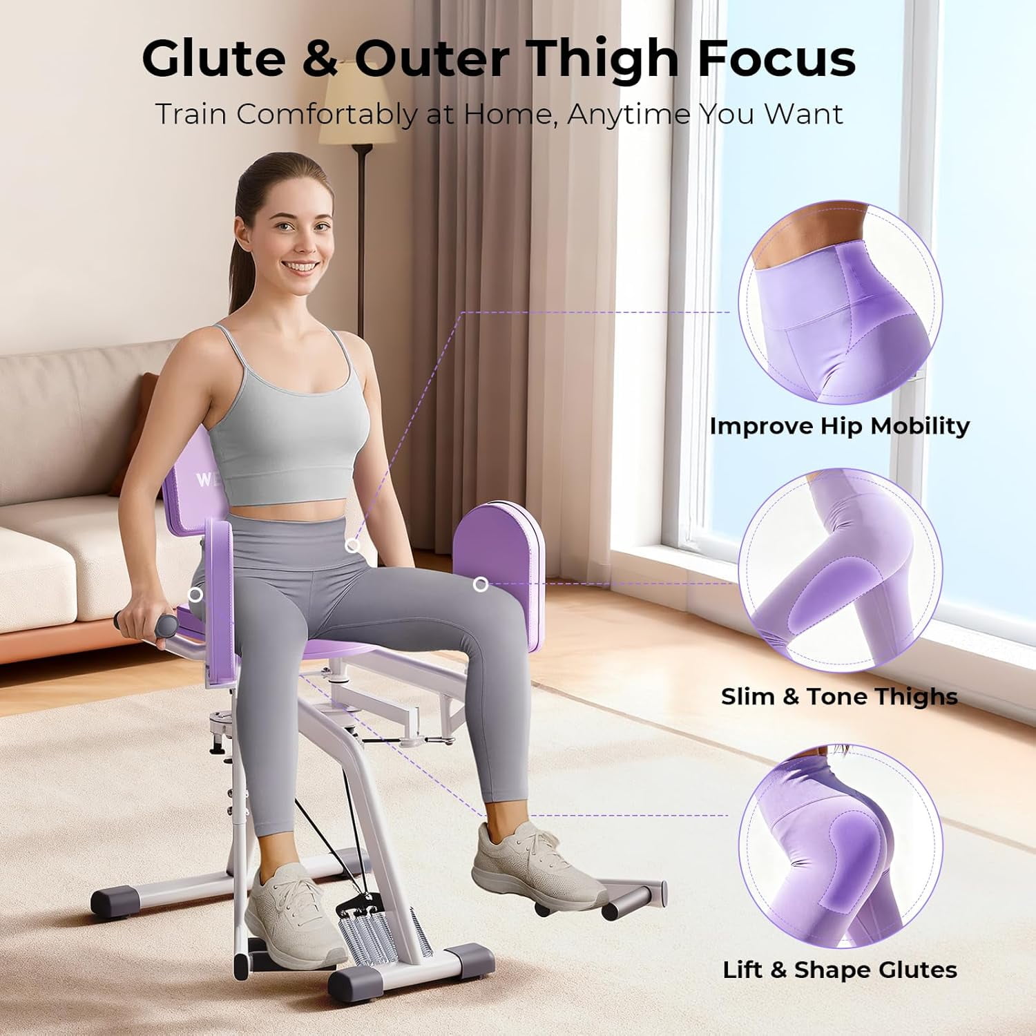 Hip Abduction Machine, Inner and Outer Thigh Machine for Home Gym, Abductor Adductor Machine for Women, Compact Glute Workout Machine for Strength Training
