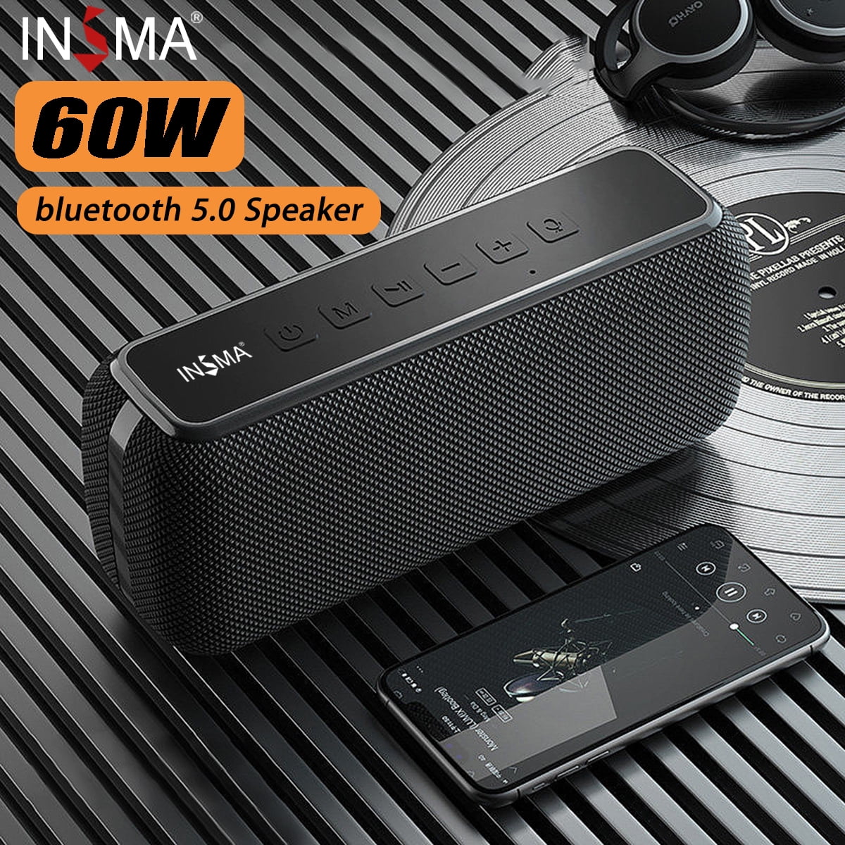 INSMA S600 Bluetooth 5.0 Speaker, Ture Wireless Portable Stereo Super Bass  Speaker IPX5 Waterproof 60W High Power Subwoofer Outdoor Speaker Boombox,  6600mAh Battery \u0026 Built-in Mic - Walmart.com