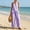 Purple, variant on Linen Plaid Two-Piece Outfit Women’s V-Neck Top Wide-Leg Pants Casual Summer Vacation Set