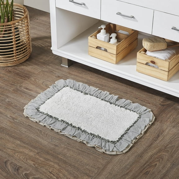 VHC Brands Ashmont Farmhouse 20"x30" Bathmat Creme Ruched Ruffle Cotton Solid Color Rectangle Bath Decor