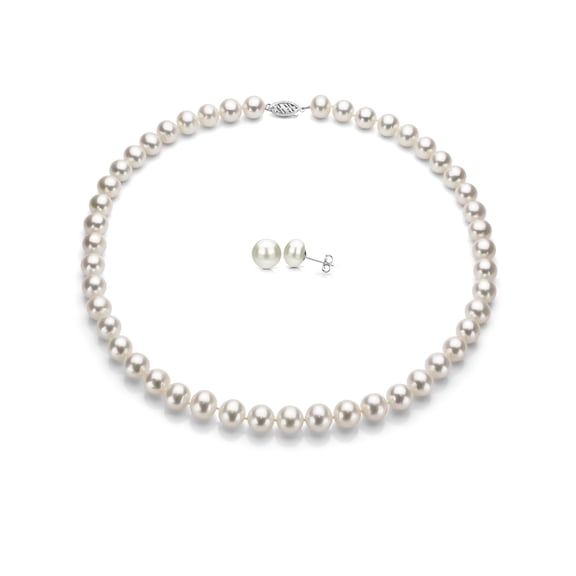 ADDURN 14Kt White Gold Freshwater Pearl Necklace and Stud Earring Set