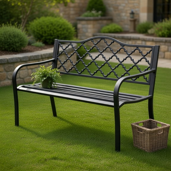 Topcobe 50 Inch Patio Garden Bench Loveseats, Outdoor Deck Furniture, Lawn Chairs