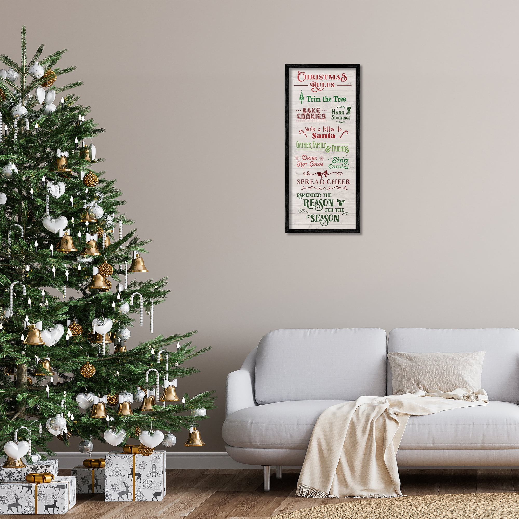 Stupell Industries Rustic Christmas Rules Holiday Painting Black Framed Art Prints Wall Art, 13 x 30