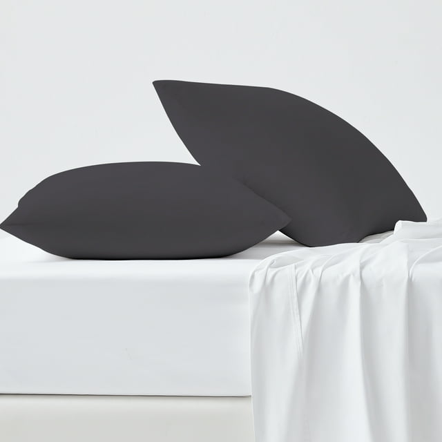100% Cotton Pillowcase, 300 Thread Count Sateen, Wrinkle Resistant, Quick Dry, Soft & Smooth, 2-Piece Set, Standard, Dark Gray by Color Sense