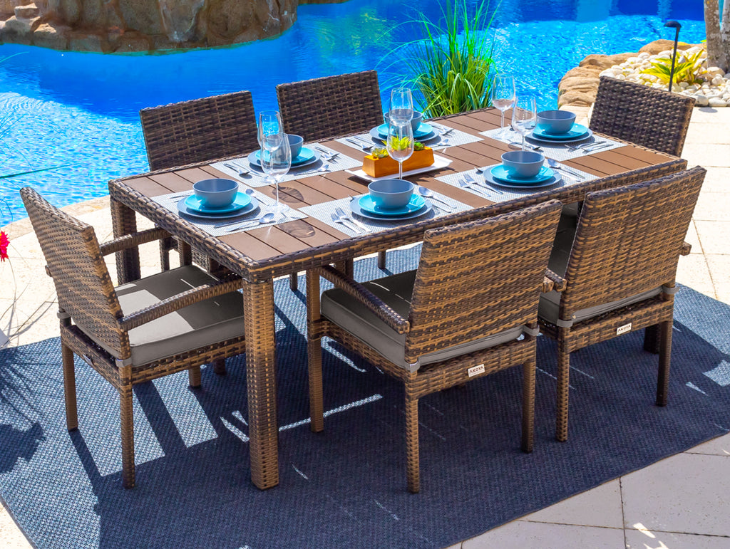 Sorrento 7Piece Resin Wicker Outdoor Rectangular Dining Table Set in