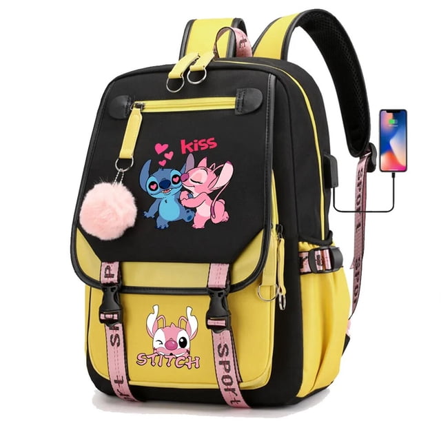 Stitch Boys Girls Kids School Book Bags Women USB Bagpack Teenagers Canvas Laptop Travel Student Backpack