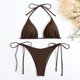 thumbnail image 3 of Bikini Sexy para mujer, traje de baño de dos piezas con cuello Halter, sujetador acolchado negro liso, bañador triangular con lazo lateral para verano, 3 of 4