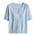 thumbnail image 6 of Lixiuxyad ‌Women's Crew Neck Ribbed Knit Cardigan Short Sleeve Open-Front Button-Up Cardigan,Blue, 6 of 6