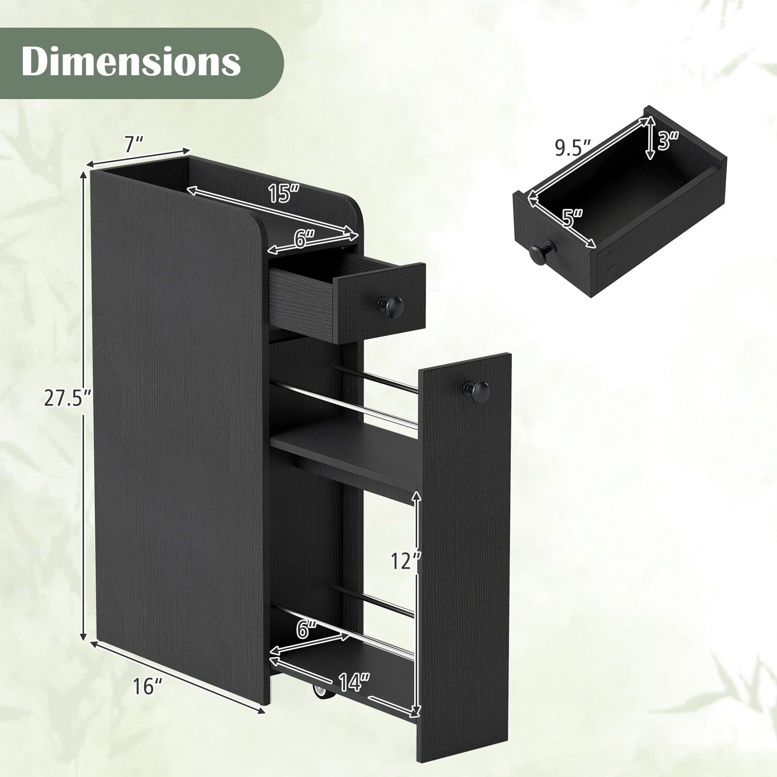 Costway Small Bathroom Storage Cabinet 4-Tier Narrow Toilet Side Storage Cabinet Black
