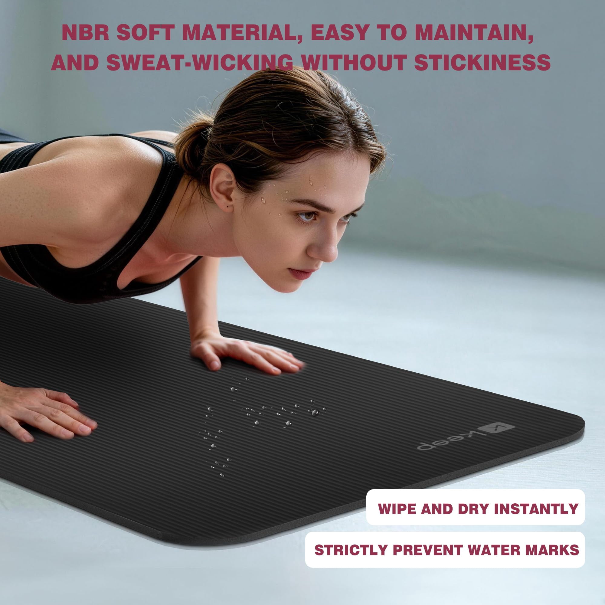 Yoga Mat Black 72”x24”x10mm Exercise Pilates Stretching Meditation