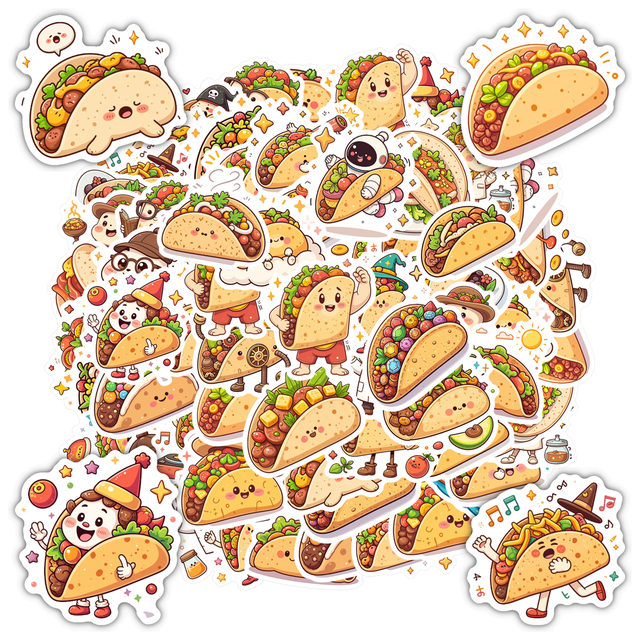 Adorable Taco Stickers Fun Food Decals Cute Character Stickers for Notebooks Suitcases Laptops