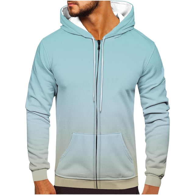 Sudadera con capucha para hombre, informal, a la moda, con cremallera, estampado degradado, manga larga, sudadera con capucha, blusa de poliéster para hombre