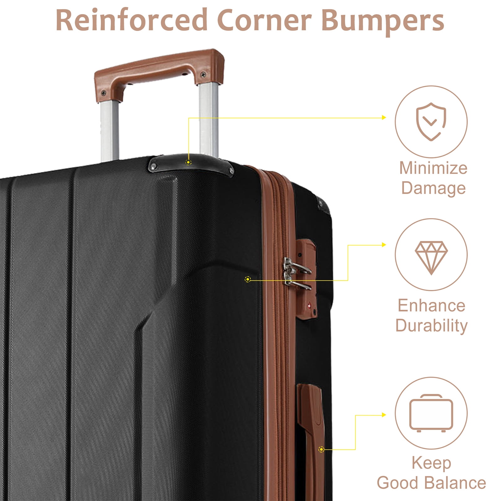 EUROCO 2 Piece Luggage Set, Expandable Hardshell Suitcase with TSA Lock and Double Spinner Wheels,ABS Durable Carry on luggage Set(20"/28"),Black Brown