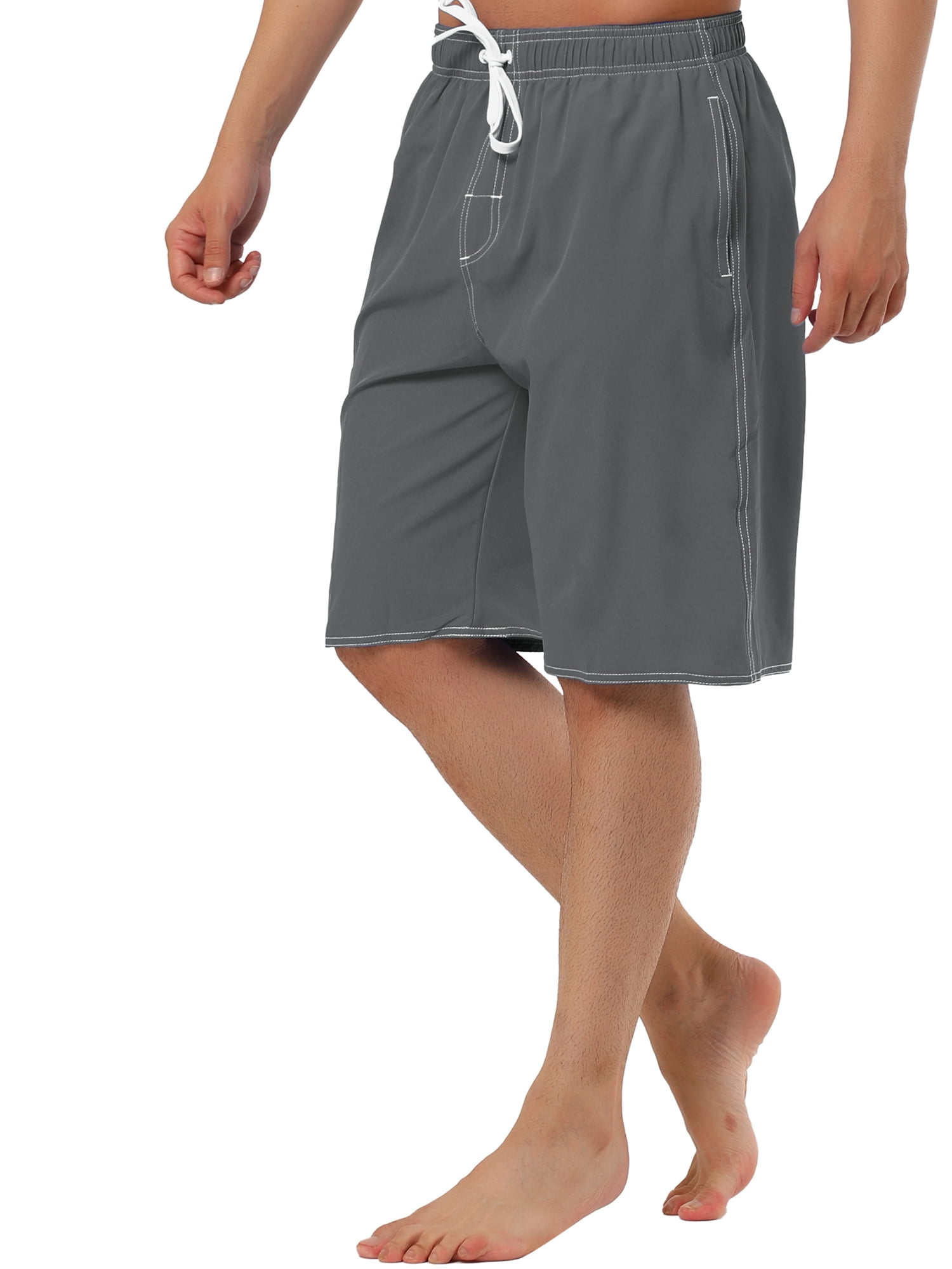Unique Bargains Men's Summer Casual Drawstring Elastic Waist Solid Beach Board Shorts Gray 36