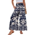 thumbnail image 2 of Women Summer Beach Vacation Pants High Waisted Wide Leg Pants Printed Loose Flowy Casual Palazzo Lounge Trousers Navy M, 2 of 5