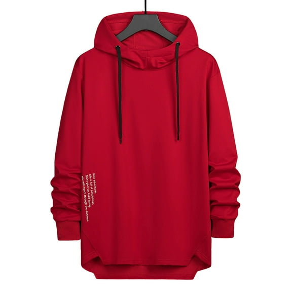 Men's Casual Hoodies with Pocket Solid Color Long Sleeve Fleece Pullover Sweatshirts Fall Winter Basic Hooded Tops Red XL