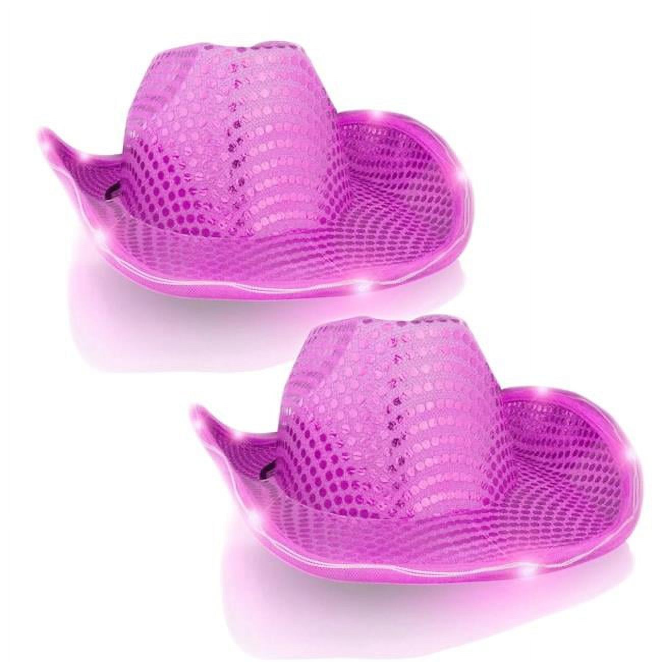 6112 Light Up Shiny Satin Metallic Space Cowboy Hat Light Up Iridescent Pink Space Cowgirl Hat with Pink LEDs  main image 2