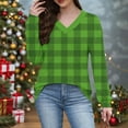 thumbnail image 2 of Ltctricy Women's Long Sleeve T Shirts V Neck Plaid Plus Size Tunic Tops Soft Casual Tees Loose Trendy Blouses(Green,Small), 2 of 7