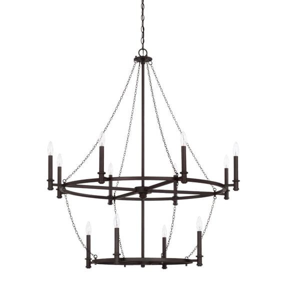2-Tier Chandelier 12 Light Black Iron In Industrial Style 40.5 High By 45.5 Wide -Traditional Installation Capital Lighting 528701Bi