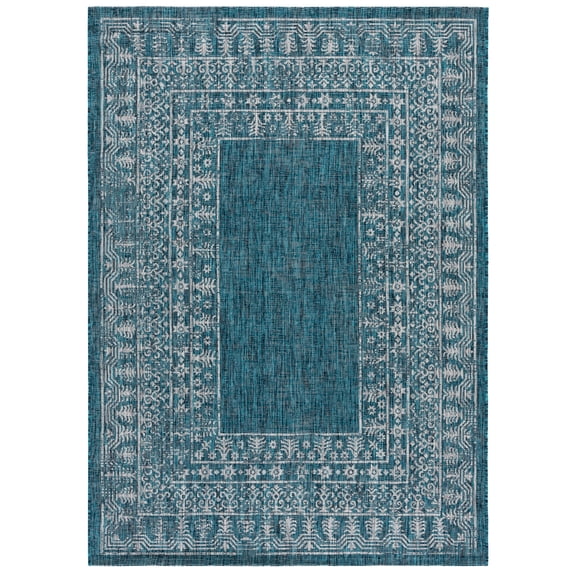 SAFAVIEH Courtyard Jolyon Bordered Indoor/Outdoor Area Rug, Blue/Grey, 6'7" x 9'6"
