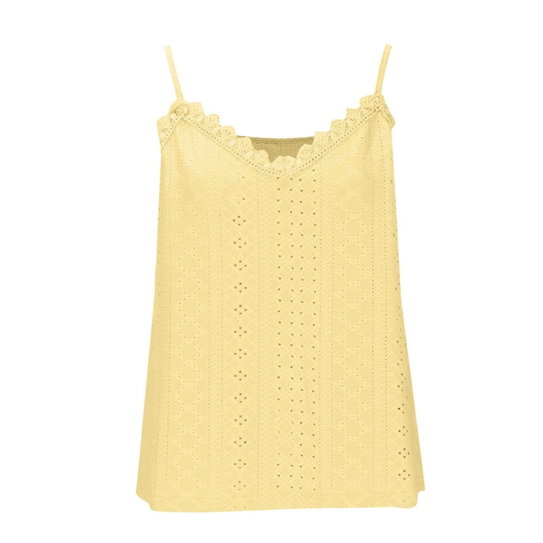 Yxbdin Eyelet Camisole Tops for Women Lace Trim V Neck Summer