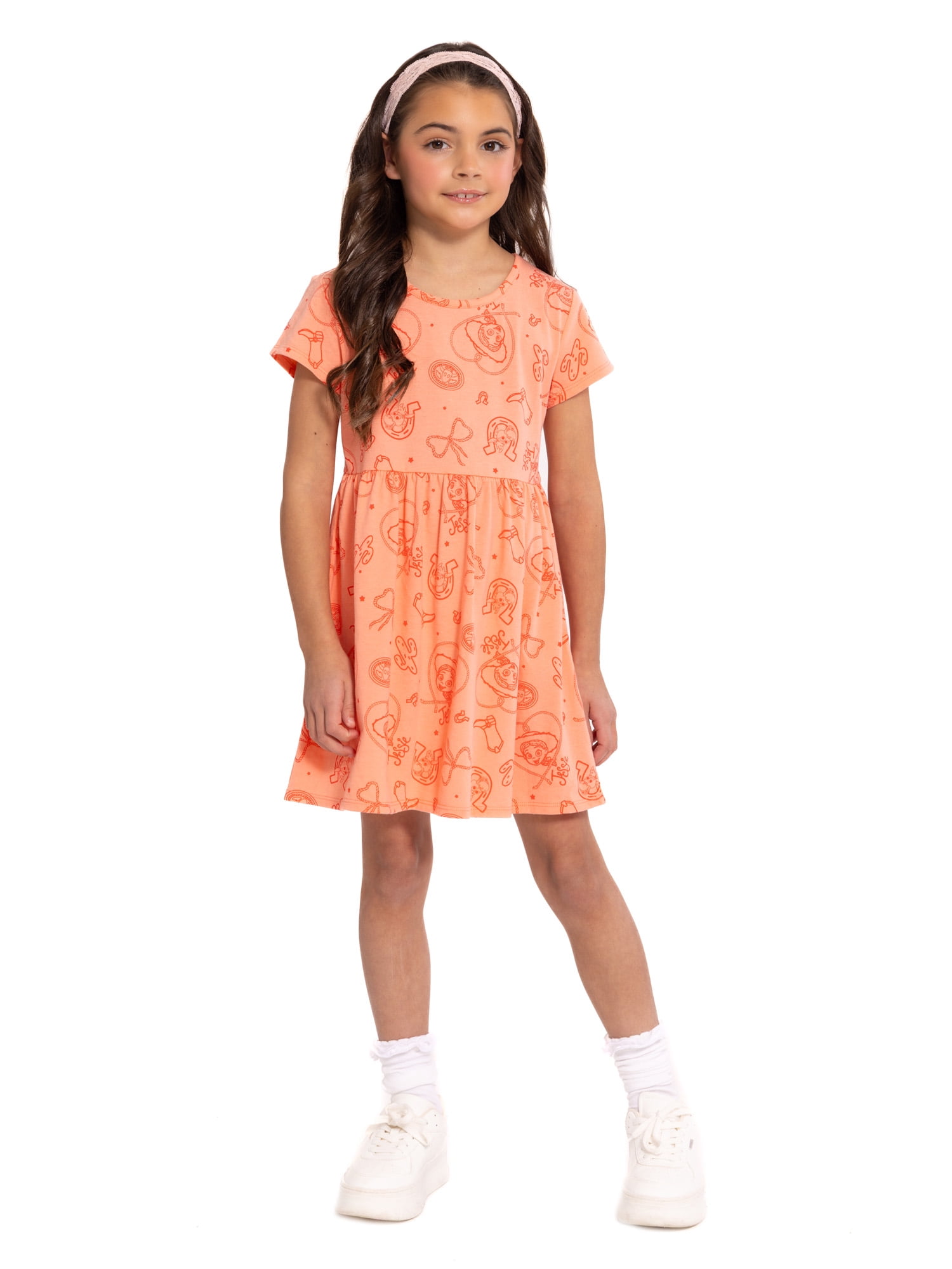 Toy Story Girls Allover Print Dress with Short Sleeves, Sizes 4-12