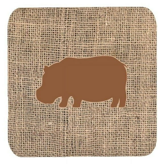 Hippopotamus Burlap and Brown Foam Coasters, Set - 4