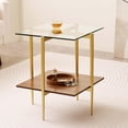 thumbnail image 3 of Rectangle Coffee Table Mid-Century Modern Design L W x H for Living Room - Structure Amber Glass Top and Walnut MDF Shelf Sleek Conical Metal Legs with Gold Finish, 3 of 8