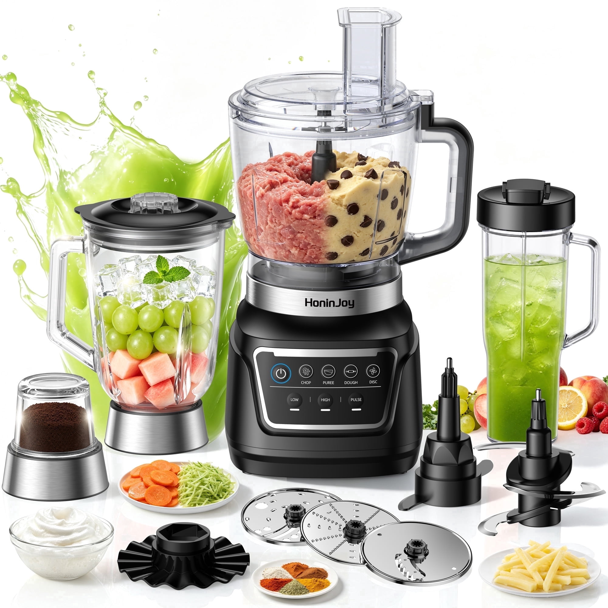 HoninJoy 14-in-1 Professional Blender for Smoothies & Food Processor, 6 Preset Auto-IQ Programs, Best for Smoothies,Cookie Dough, Salsas,Ice Crushing, Dishwasher Safe for Kitchen & Home Use