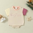 thumbnail image 2 of FAOWME Girls Short Sleeve Letter Embroider Pullover Romper Sweatshirt Bodysuits Red 3-6 Months, 2 of 6
