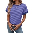 thumbnail image 3 of Women'S Short Sleeve Knit Tops Trendy Crewneck Striped T Shirts Casual Summer Blouses Outfits M, 3 of 10