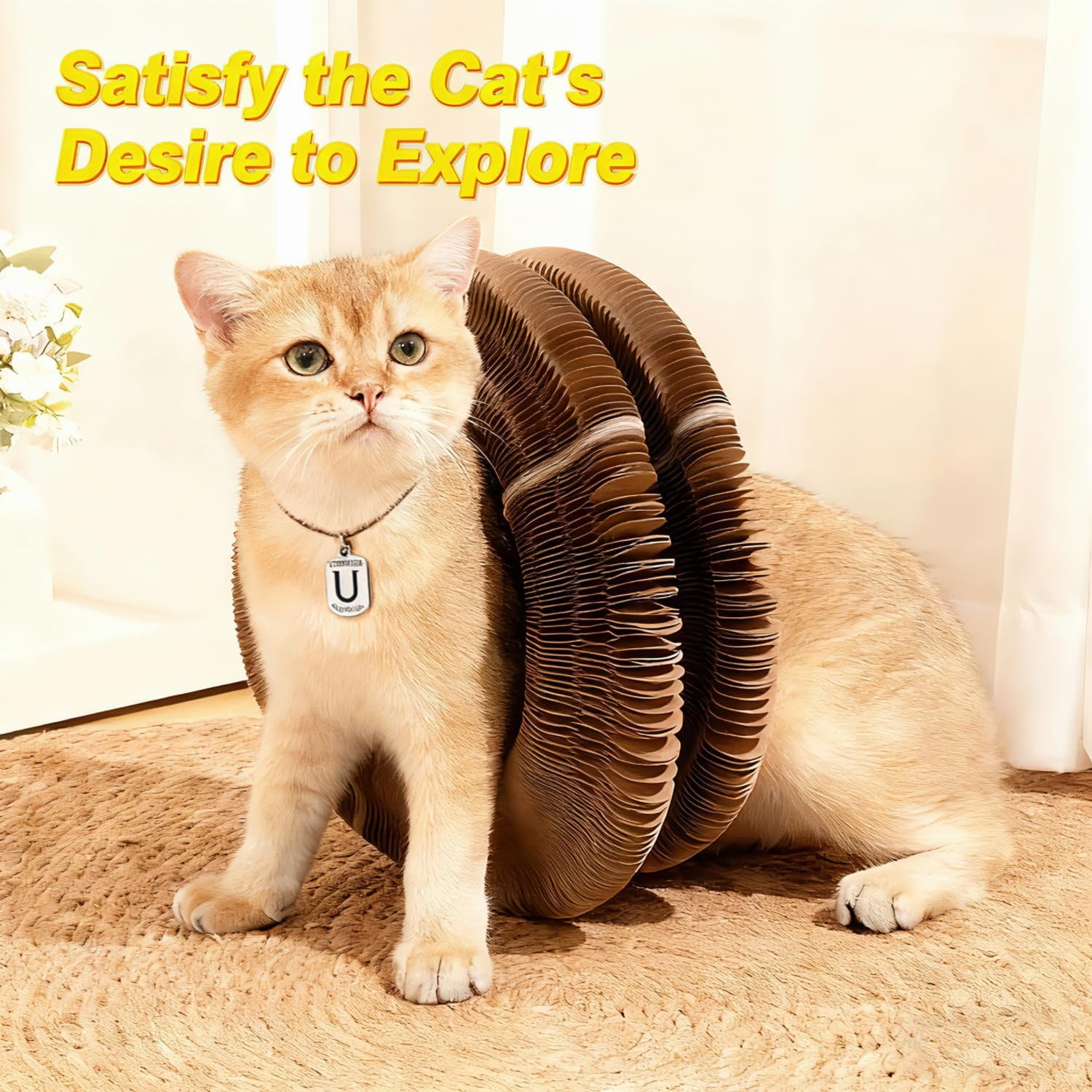 THBN Upgraded-Magnetic Magic Organ Cardboard Cat Scratcher Toy with 2 Balls for Mental Physical Exercise, Multi-Shape Interactive Cardboard Cat Toy for Indoor Cats Flip with Fun, Brown/Gray,M, 1PCS