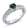 thumbnail image 2 of Gem Stone King 925 Sterling Silver Green Mystic Topaz and White Created Sapphire Women's Solitaire Ring with Accent Stones (0.70 Cttw, Round Shape 5MM, Size 7), 2 of 2