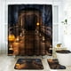 thumbnail image 1 of Juego de baño con calabazas doradas de acuarela con cortina de ducha y alfombras, accesorios, cortina de ducha otoñal con hojas de calabazas azules y naranjas para decoración de baño, 4 piezas, 1 of 7
