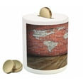 thumbnail image 2 of Wanderlust Piggy Bank, Vintage Grunge Map Room Style Brick Rustic Geographic Interior Travel, Ceramic Coin Bank Money Box for Cash Saving, 3.6" X 3.2", Cinnamon Pale Grey, by Ambesonne, 2 of 4