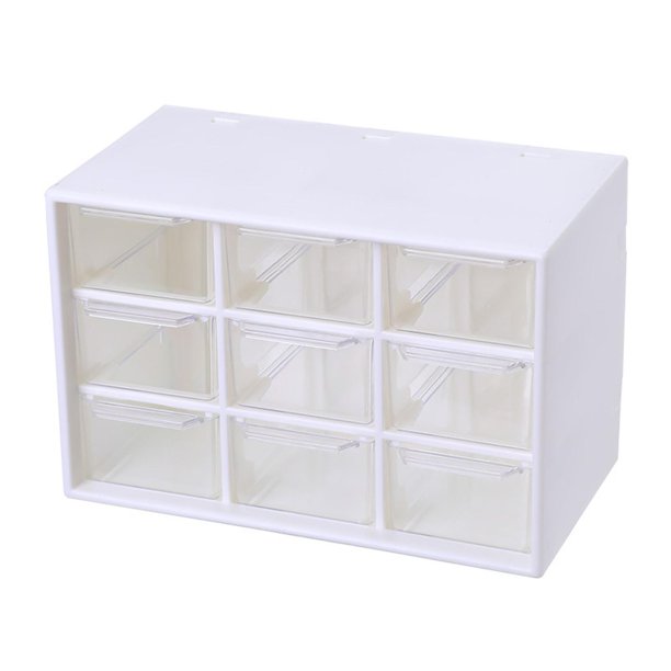 Caja de almacenamiento de cajón 6 rejillas/9 cuentas de mano de gran capacidad para el caso para papelería, joyería, cosméticos de escritorio Bo,9 cuadrículas, blanco Feliz Sencillez