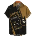 thumbnail image 1 of Men's Hawaiian Shirt One Button Shirt Cartoon Musical Instrument Pattern Oversize 3d Printing Loose Short Sleeve Beach Tops, 1 of 5
