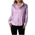 thumbnail image 2 of Otntypg Satin Blouses for Women Silk Button Down Shirts Dressy Casual Long Sleeve Shirt Elegant Ladies Business Office Work Tunic Tops Light Purple M, 2 of 7