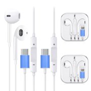 2 Packs USB C Headphones With Mic & Volume Control Compatible With iPhone15/16/15 Pro/15 Pro Max, iPad Pro, Type C Earbuds Wired In-Ear Earphones for Apple Headphones, Crystal Box Packaging